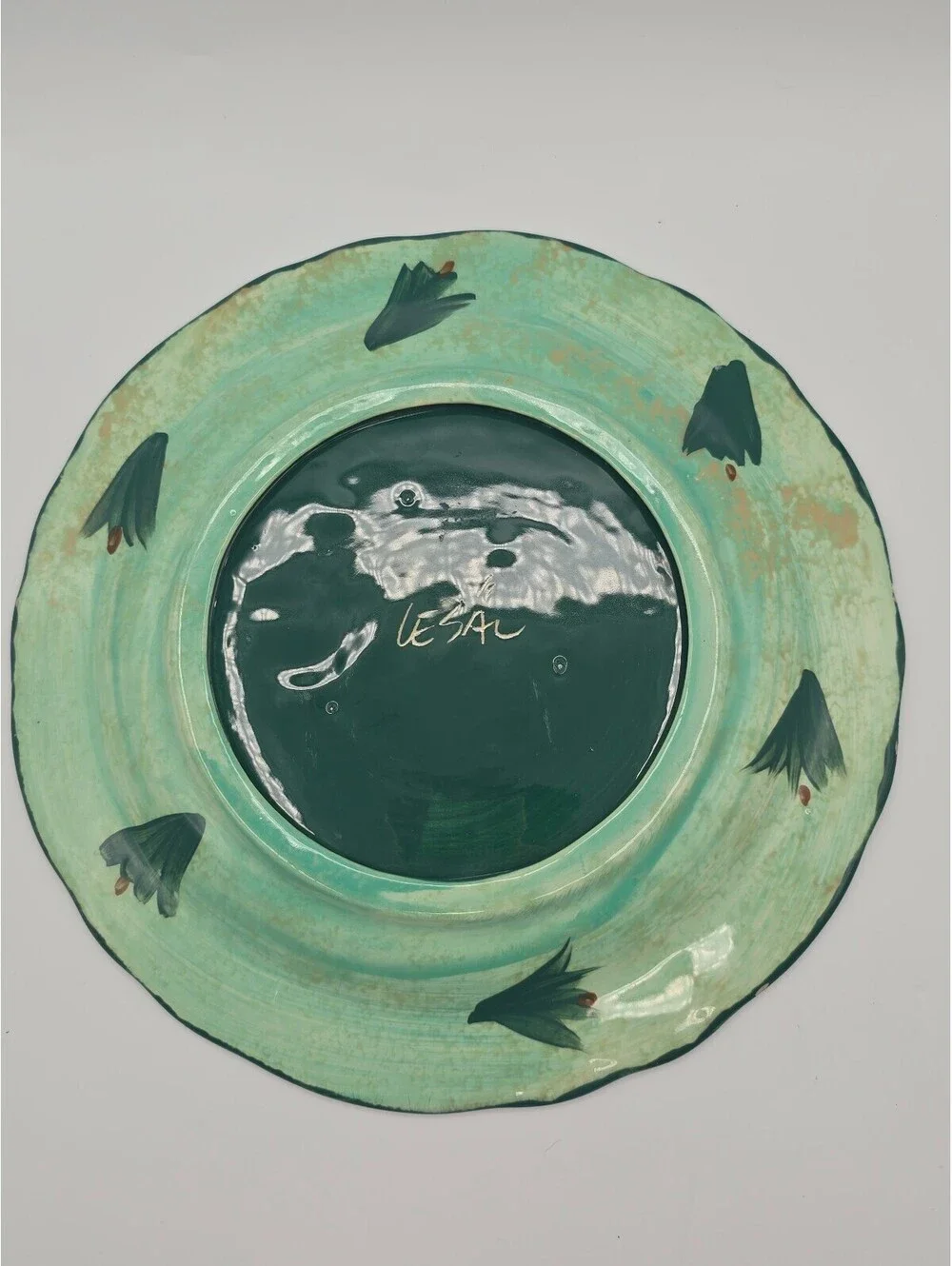 Vintage LESAL Hand Painted Fly Fishing Landscape Art Pottery Plate